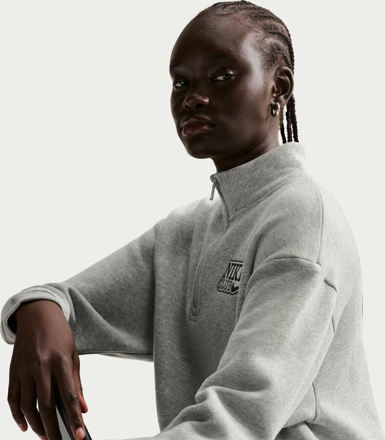 Nike oversized damestop van fleece met korte rits voor dames Grijs - Foto 3