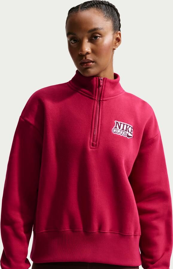 Nike oversized damestop van fleece met korte rits voor dames Rood - Foto 4