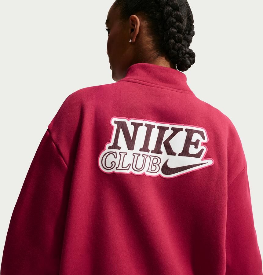 Nike oversized damestop van fleece met korte rits voor dames Rood - Foto 3