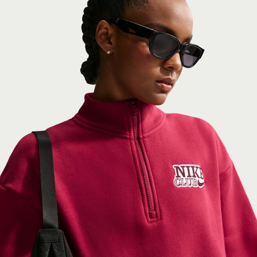 Nike oversized damestop van fleece met korte rits voor dames Rood