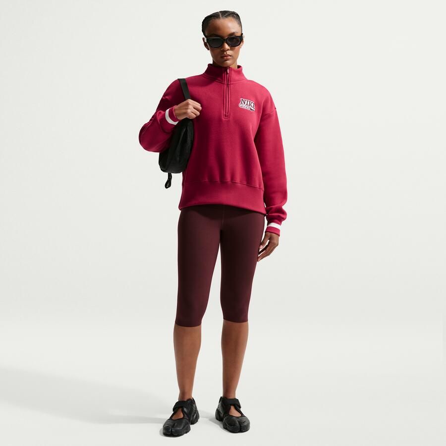Nike oversized damestop van fleece met korte rits voor dames Rood - Foto 2
