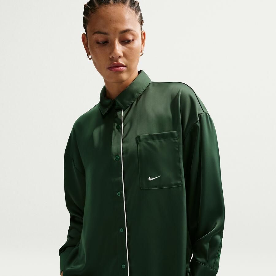 Nike oversized satijnen damestop met lange mouwen Groen - Foto 4