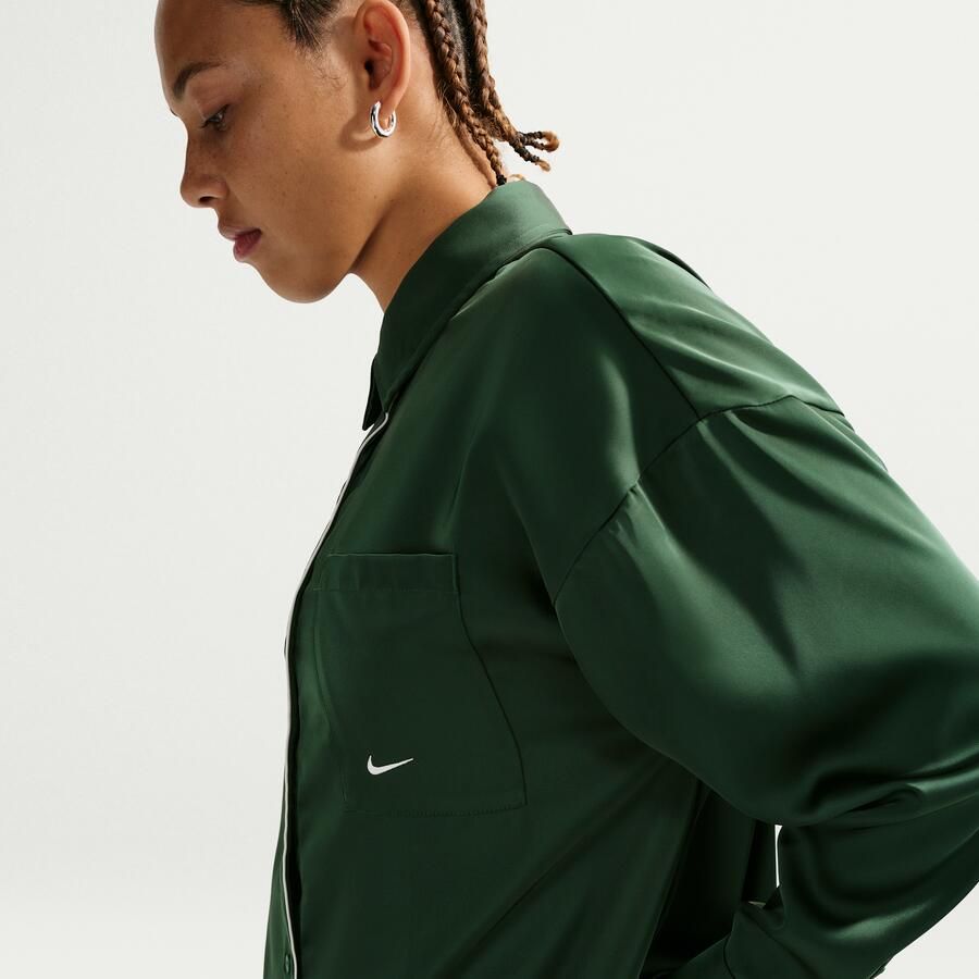 Nike oversized satijnen damestop met lange mouwen Groen - Foto 2