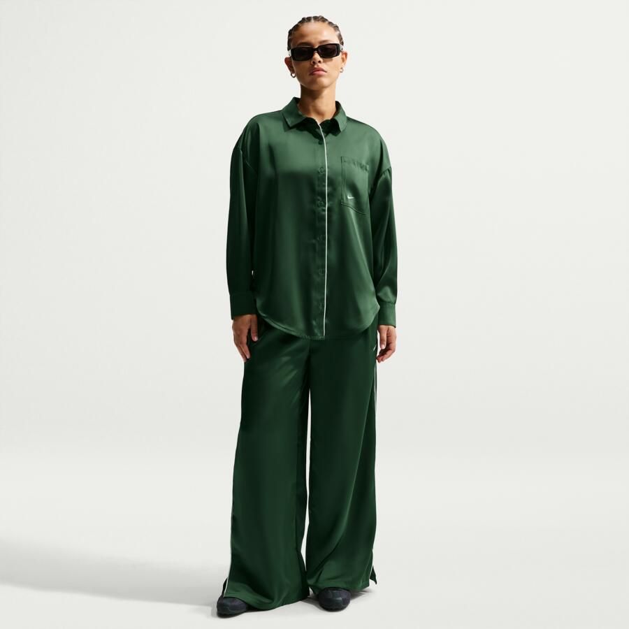 Nike oversized satijnen damestop met lange mouwen Groen - Foto 3