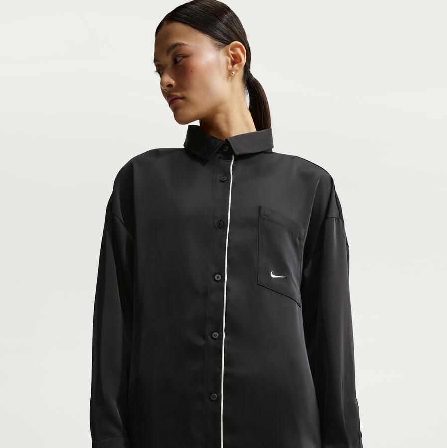 Nike oversized satijnen damestop met lange mouwen Zwart - Foto 4