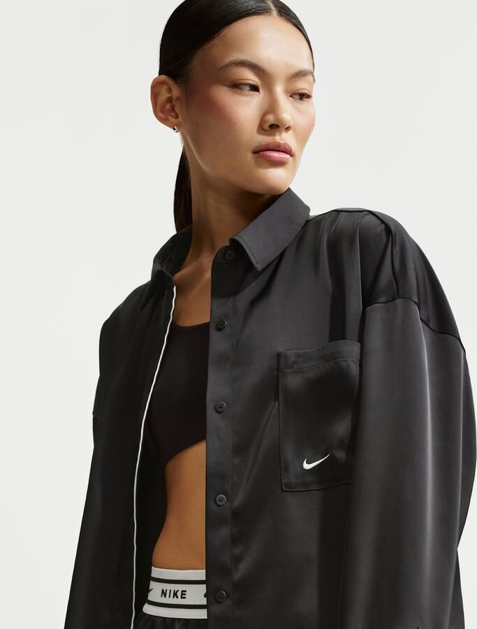 Nike oversized satijnen damestop met lange mouwen Zwart - Foto 3