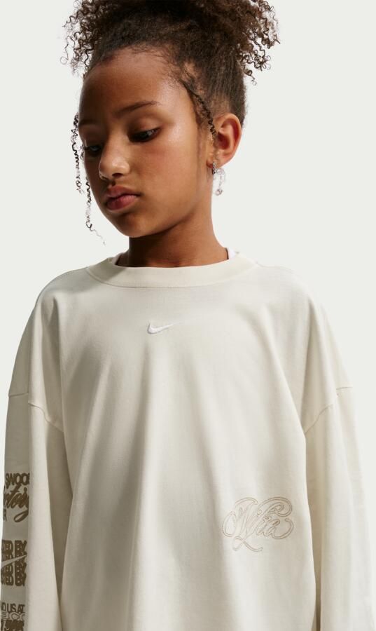 Nike oversized T-shirt met lange mouwen voor meisjes Bruin - Foto 4