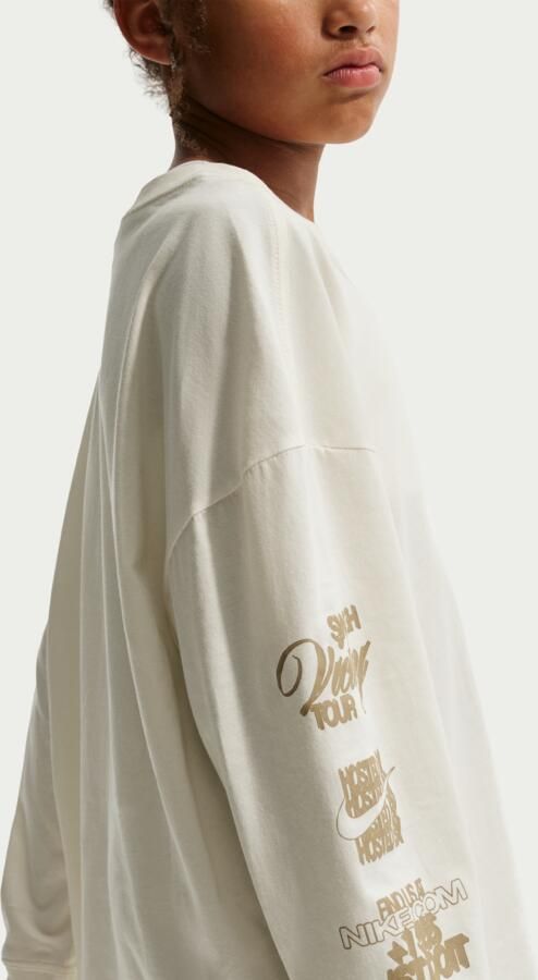 Nike oversized T-shirt met lange mouwen voor meisjes Bruin - Foto 3
