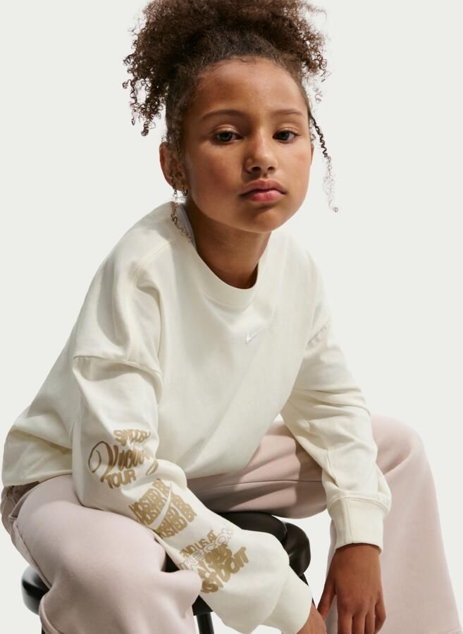 Nike oversized T-shirt met lange mouwen voor meisjes Bruin - Foto 2