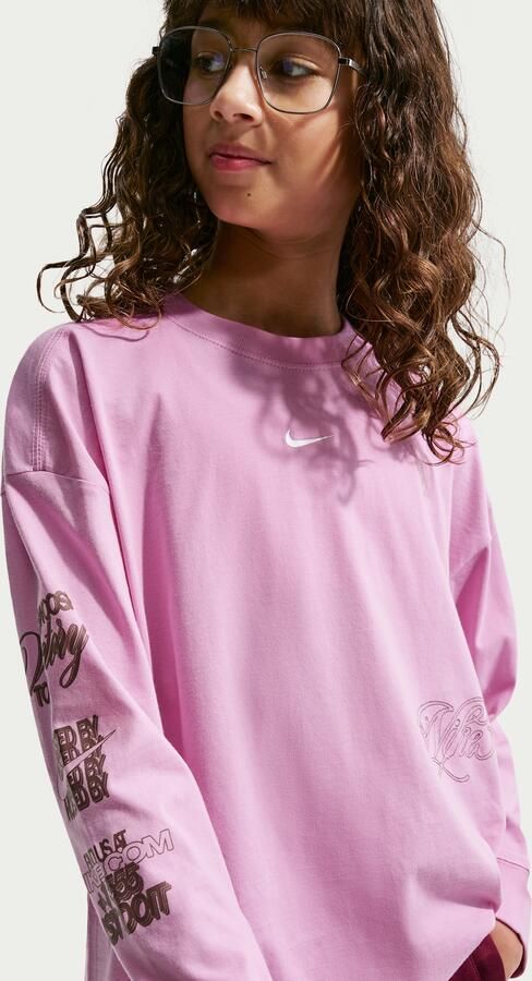 Nike oversized T-shirt met lange mouwen voor meisjes Paars - Foto 4