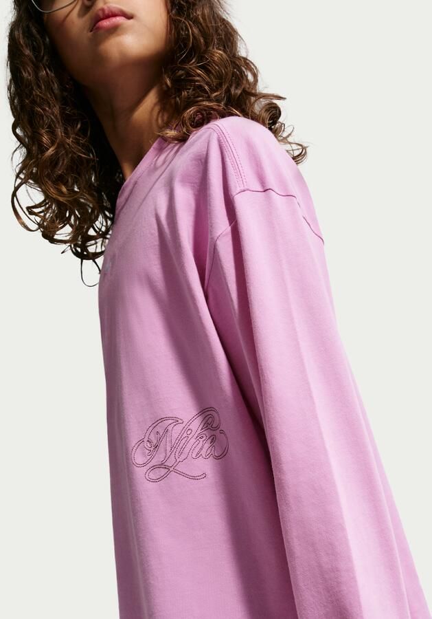 Nike oversized T-shirt met lange mouwen voor meisjes Paars - Foto 3