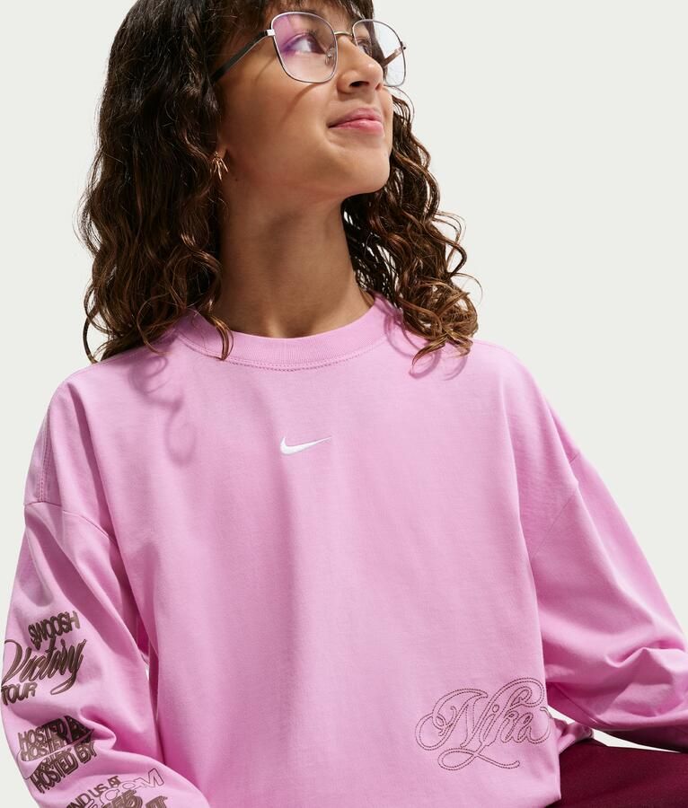 Nike oversized T-shirt met lange mouwen voor meisjes Paars - Foto 2