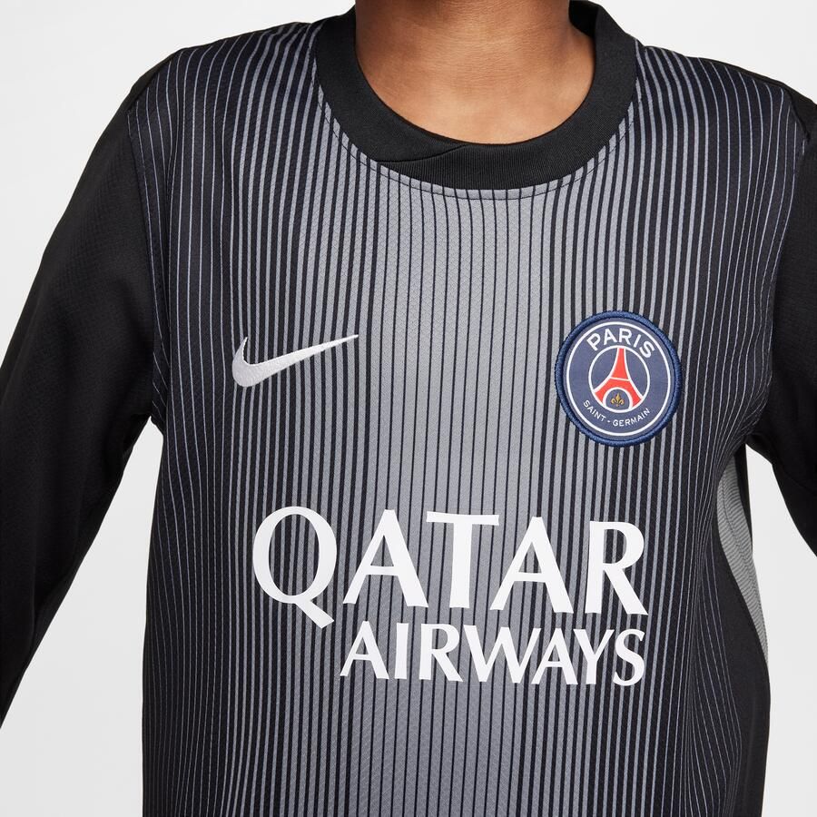 Nike Paris Saint-Germain 2025 26 Stadium Goalkeeper Dri-FIT replicavoetbalshirt met lange mouwen voor kids Zwart