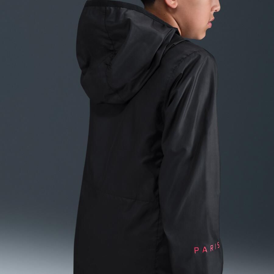 Nike Paris Saint-Germain Academy Pro Derde Total 90 voetbalregenjack met capuchon voor kids Zwart