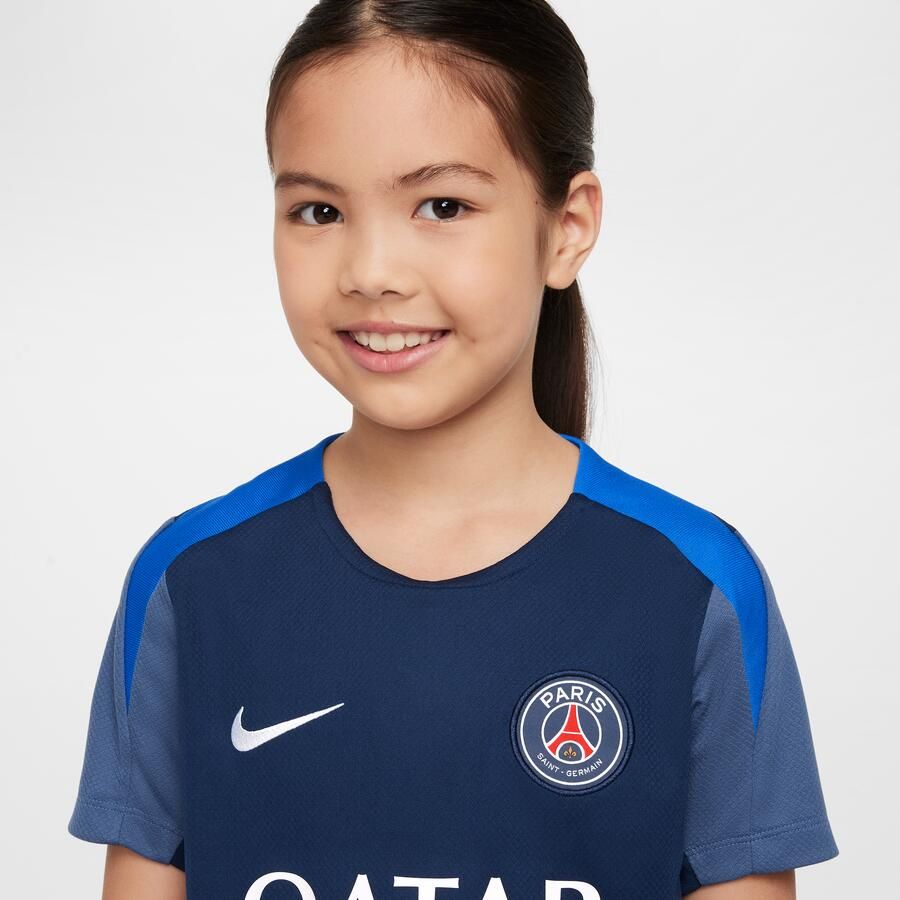 Nike Paris Saint-Germain Strike Dri-FIT voetbaltop met korte mouwen voor kids Blauw