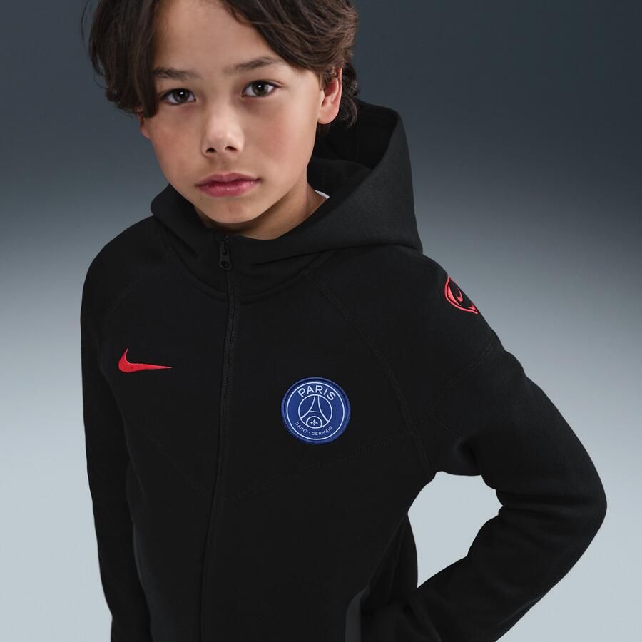 Nike Paris Saint-Germain Tech Derde Total 90 voetbalhoodie van fleece met rits voor kids Zwart - Foto 4