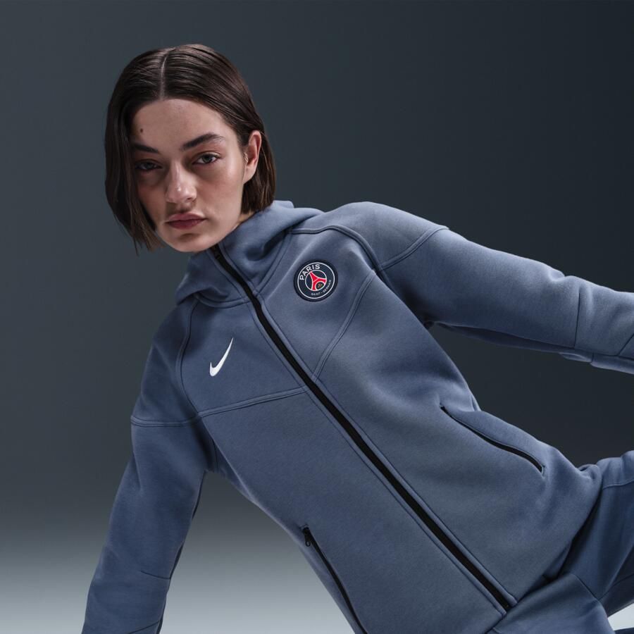 Nike Paris Saint-Germain Tech Windrunner voetbalhoodie met rits over de hele lengte van fleece voor dames Blauw - Foto 2