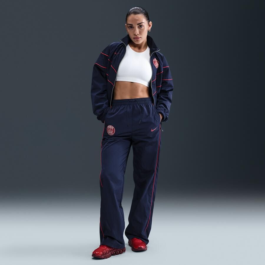 Nike Paris Saint-Germain Windrunner geweven voetbalbroek met hoge taille en open zoom voor dames Blauw - Foto 4