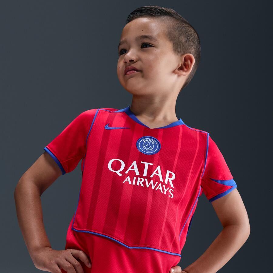 Nike Paris Saint-Germain 2025 26 Stadium Derde Total 90 driedelig Dri-FIT voetbaltenue voor kleuters Rood