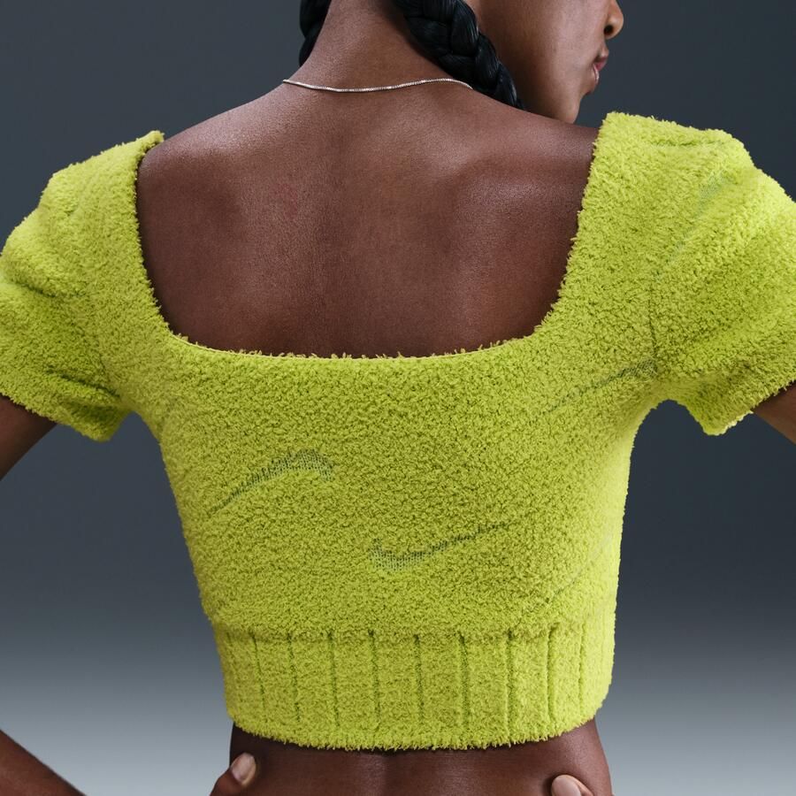 Nike Phoenix Cozy Bouclé cropped knit damestop met korte mouwen Groen