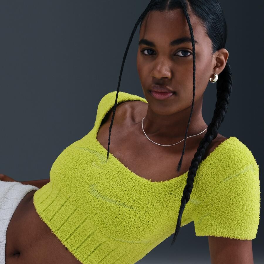 Nike Phoenix Cozy Bouclé cropped knit damestop met korte mouwen Groen - Foto 2