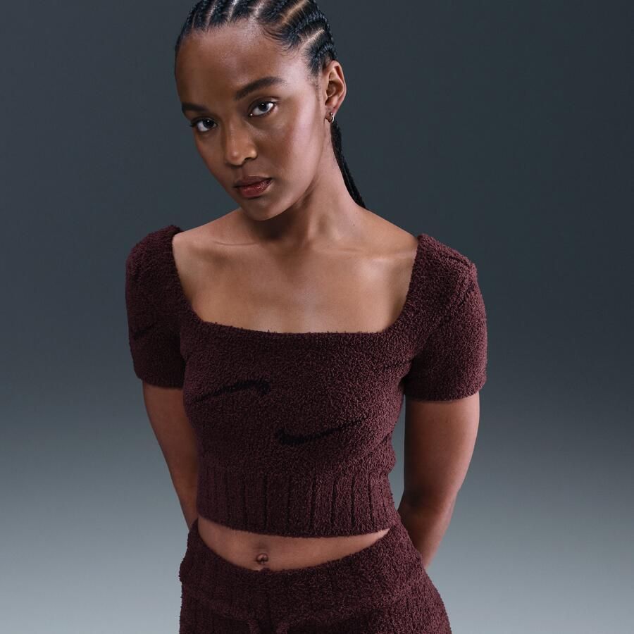 Nike Phoenix Cozy Bouclé cropped knit damestop met korte mouwen Rood - Foto 4