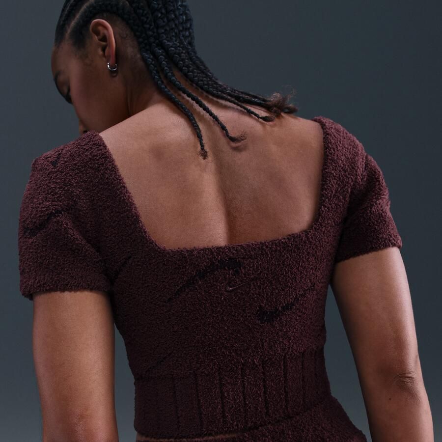 Nike Phoenix Cozy Bouclé cropped knit damestop met korte mouwen Rood