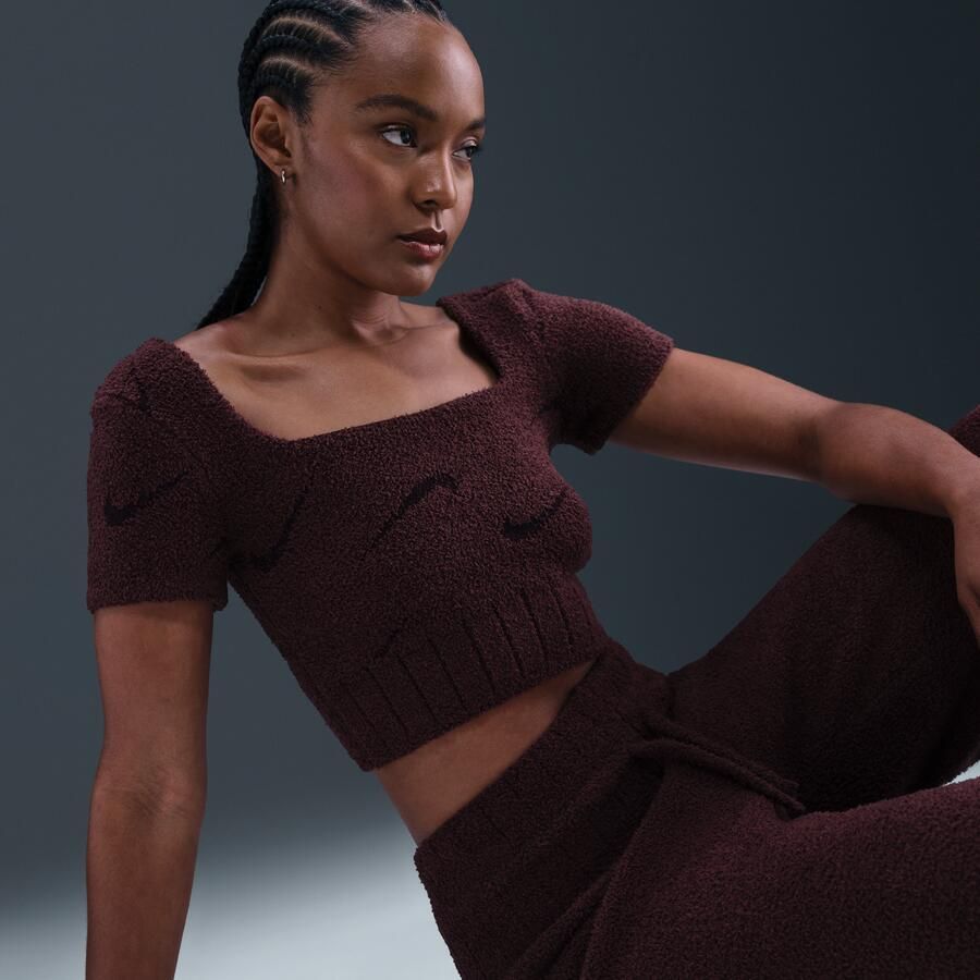 Nike Phoenix Cozy Bouclé cropped knit damestop met korte mouwen Rood - Foto 2