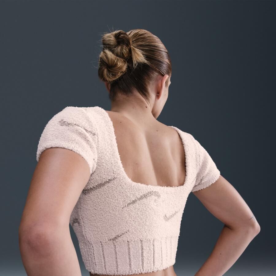 Nike Phoenix Cozy Bouclé cropped knit damestop met korte mouwen Roze