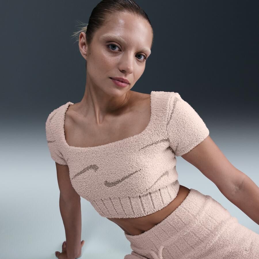 Nike Phoenix Cozy Bouclé cropped knit damestop met korte mouwen Roze - Foto 2