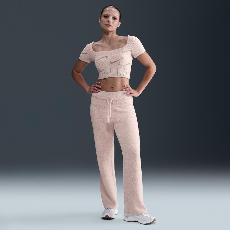 Nike Phoenix Cozy Bouclé cropped knit damestop met korte mouwen Roze - Foto 3
