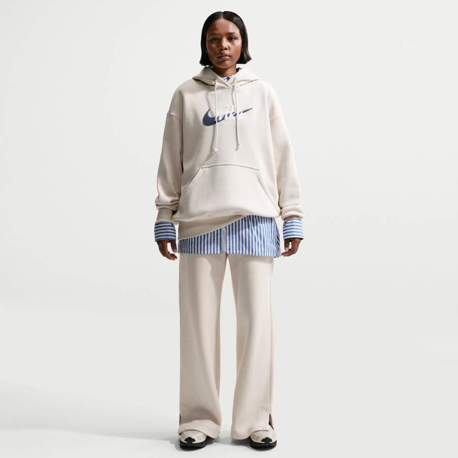 Nike Phoenix Fleece broek met logo hoge taille en wijde pijpen voor dames Bruin - Foto 4