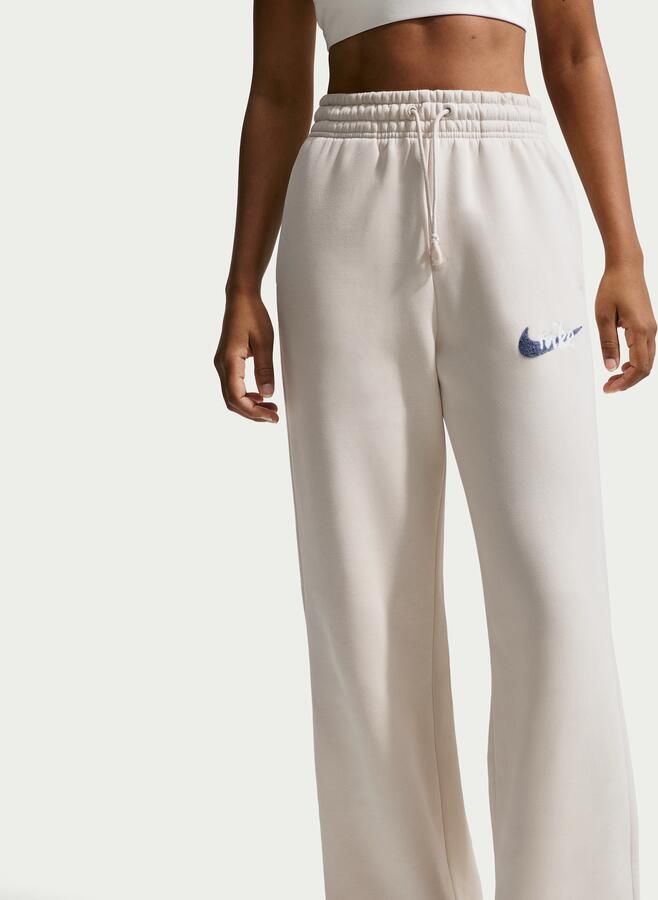 Nike Phoenix Fleece broek met logo hoge taille en wijde pijpen voor dames Bruin - Foto 3
