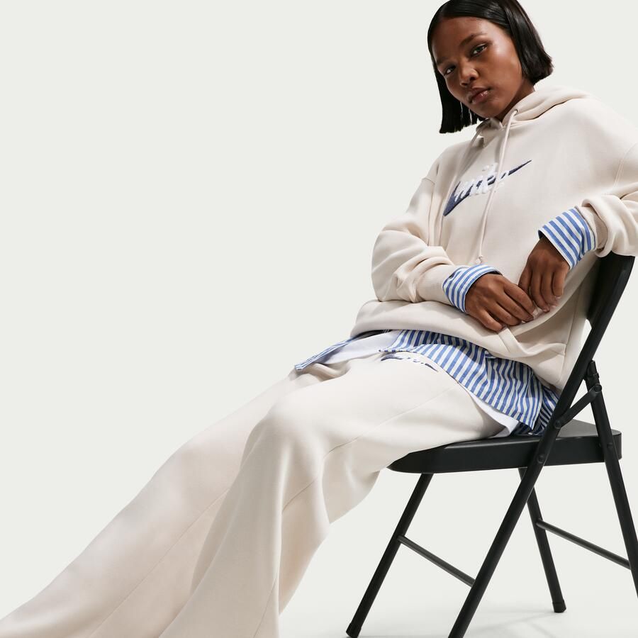 Nike Phoenix Fleece broek met logo hoge taille en wijde pijpen voor dames Bruin