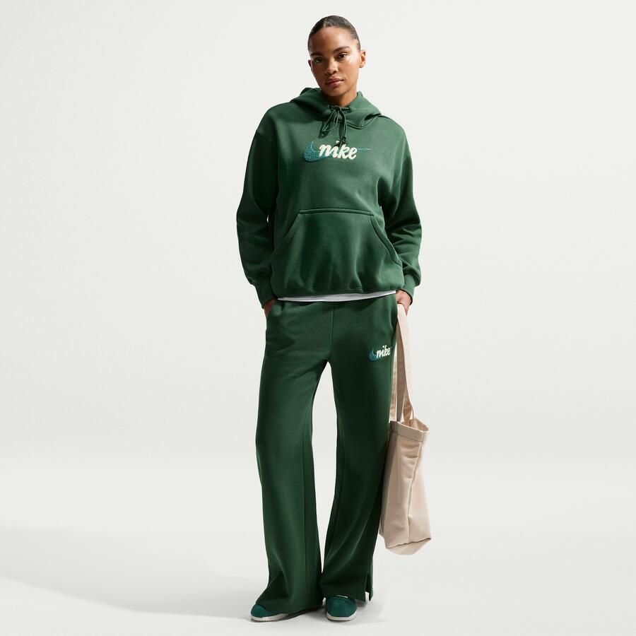 Nike Phoenix Fleece broek met logo hoge taille en wijde pijpen voor dames Groen - Foto 4