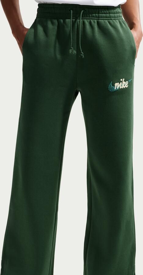 Nike Phoenix Fleece broek met logo hoge taille en wijde pijpen voor dames Groen - Foto 3