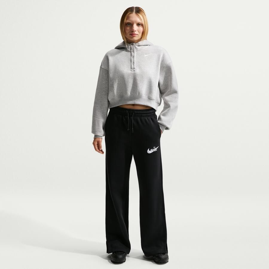Nike Phoenix Fleece broek met logo hoge taille en wijde pijpen voor dames Zwart - Foto 4