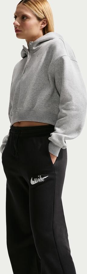 Nike Phoenix Fleece broek met logo hoge taille en wijde pijpen voor dames Zwart - Foto 3