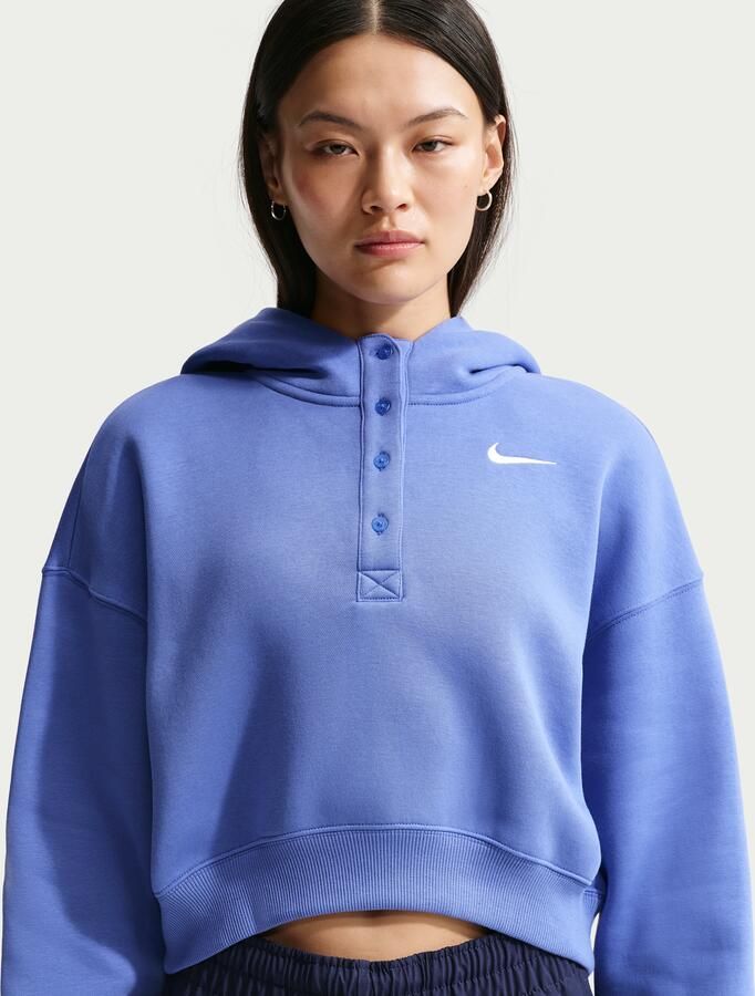 Nike Phoenix Fleece Cropped oversized Henley-hoodie voor dames Blauw - Foto 4