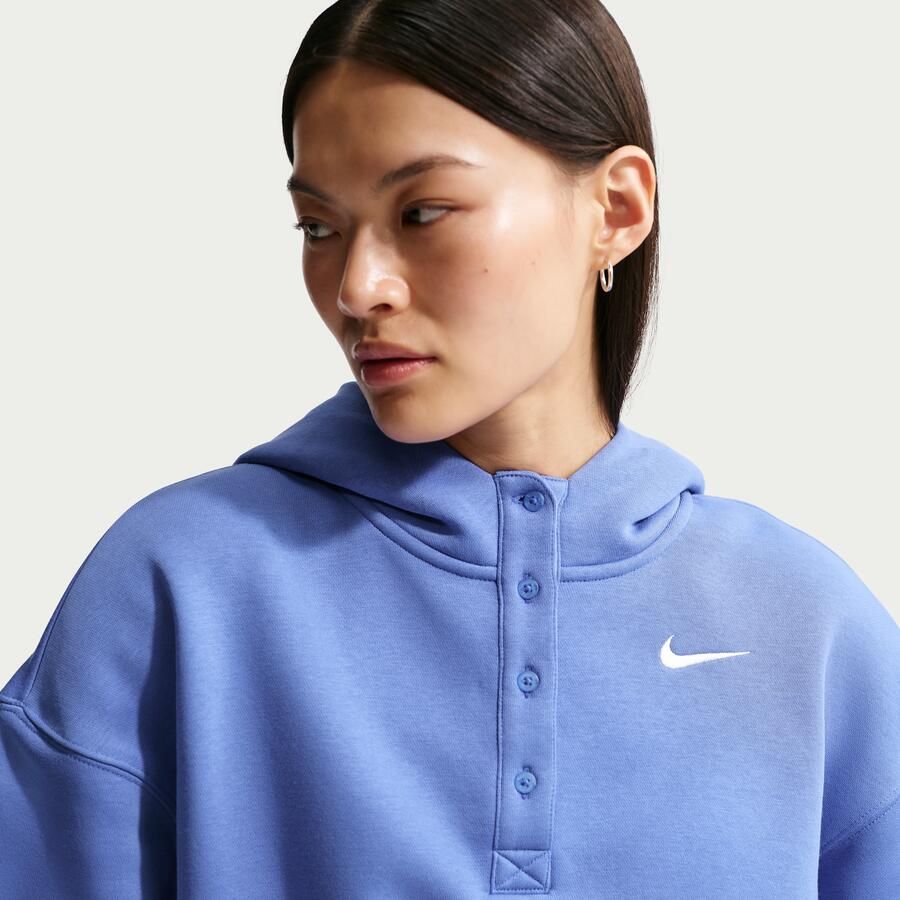Nike Phoenix Fleece Cropped oversized Henley-hoodie voor dames Blauw