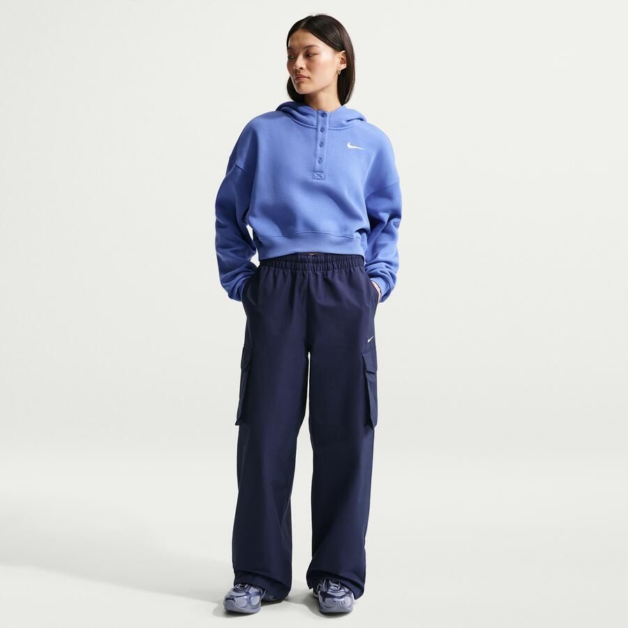 Nike Phoenix Fleece Cropped oversized Henley-hoodie voor dames Blauw - Foto 2