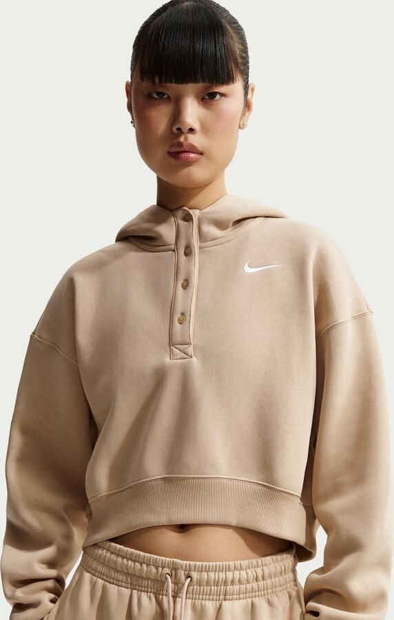Nike Phoenix Fleece Cropped oversized Henley-hoodie voor dames Bruin - Foto 4