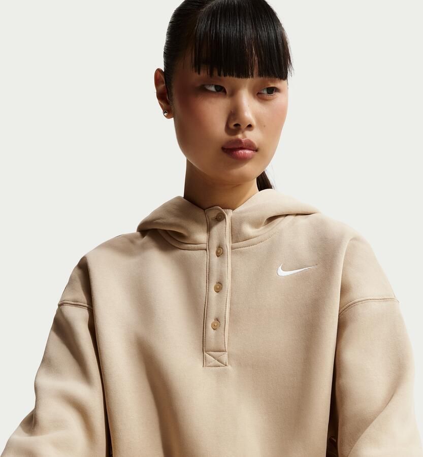 Nike Phoenix Fleece Cropped oversized Henley-hoodie voor dames Bruin - Foto 2