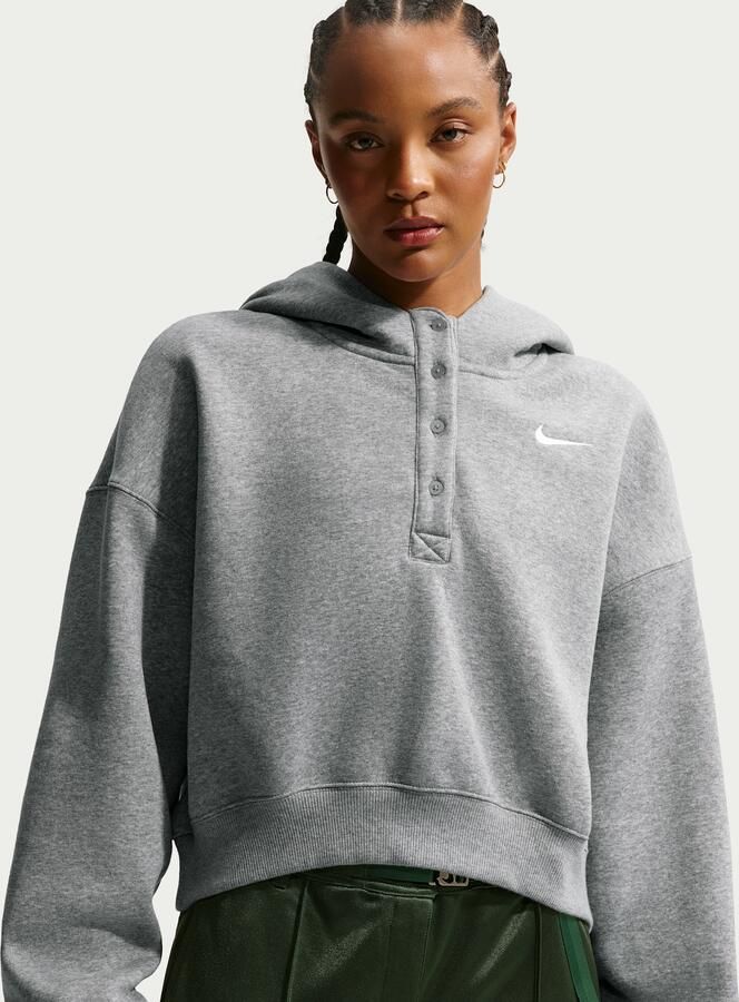 Nike Phoenix Fleece Cropped oversized Henley-hoodie voor dames Grijs - Foto 4