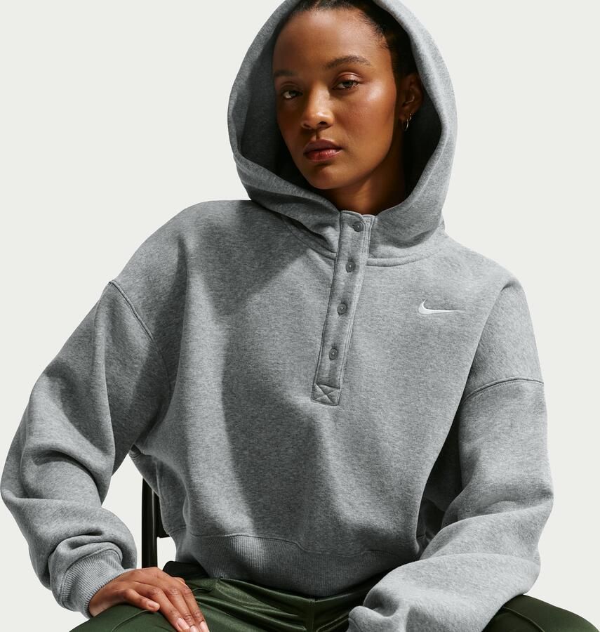 Nike Phoenix Fleece Cropped oversized Henley-hoodie voor dames Grijs - Foto 2