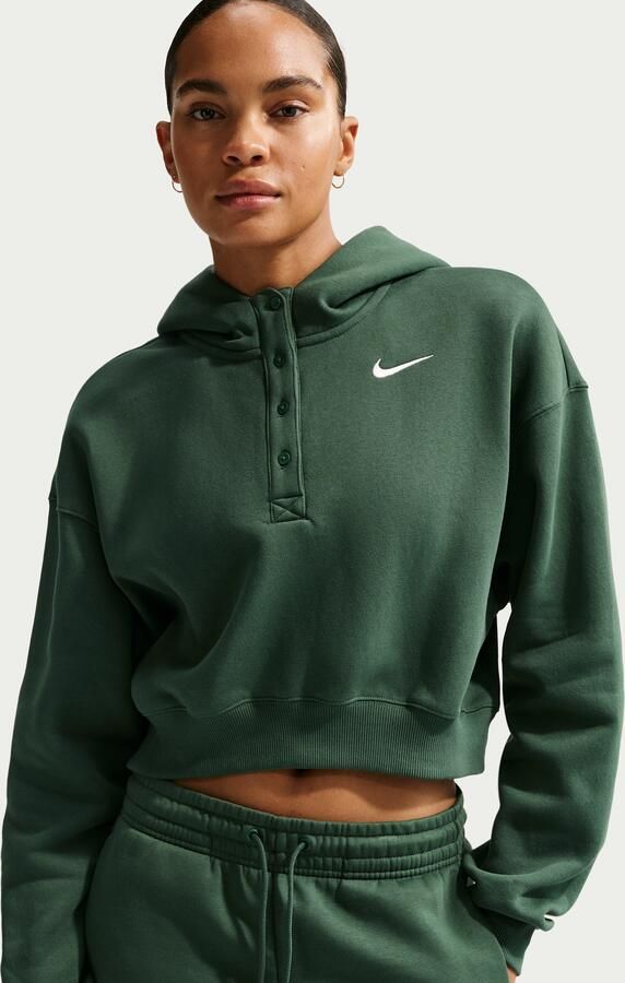 Nike Phoenix Fleece Cropped oversized Henley-hoodie voor dames Groen - Foto 4