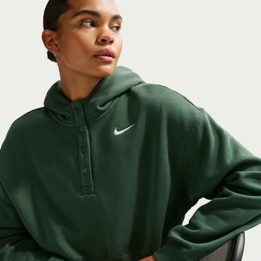 Nike Phoenix Fleece Cropped oversized Henley-hoodie voor dames Groen