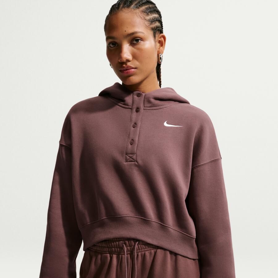 Nike Phoenix Fleece Cropped oversized Henley-hoodie voor dames Paars - Foto 4