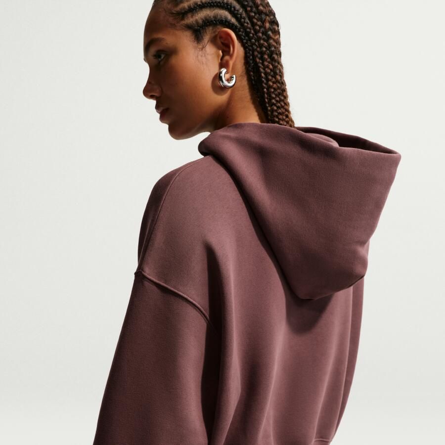 Nike Phoenix Fleece Cropped oversized Henley-hoodie voor dames Paars