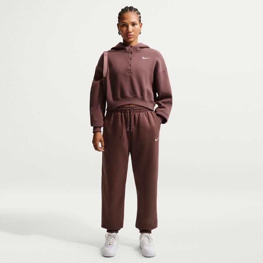 Nike Phoenix Fleece Cropped oversized Henley-hoodie voor dames Paars - Foto 3